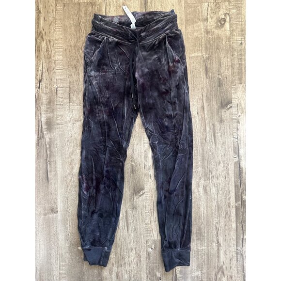 Lululemon Womens Velvet Joggers Size 2 Black & Purple Stretchy & Soft - Picture 1 of 6